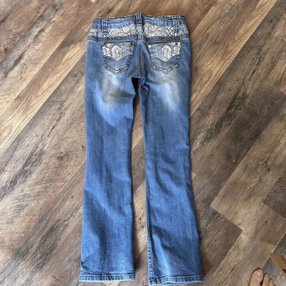 Shyanne Bootcut Jeans Girls Size 8 Embroidered Accents Hidden Adjustable Waist